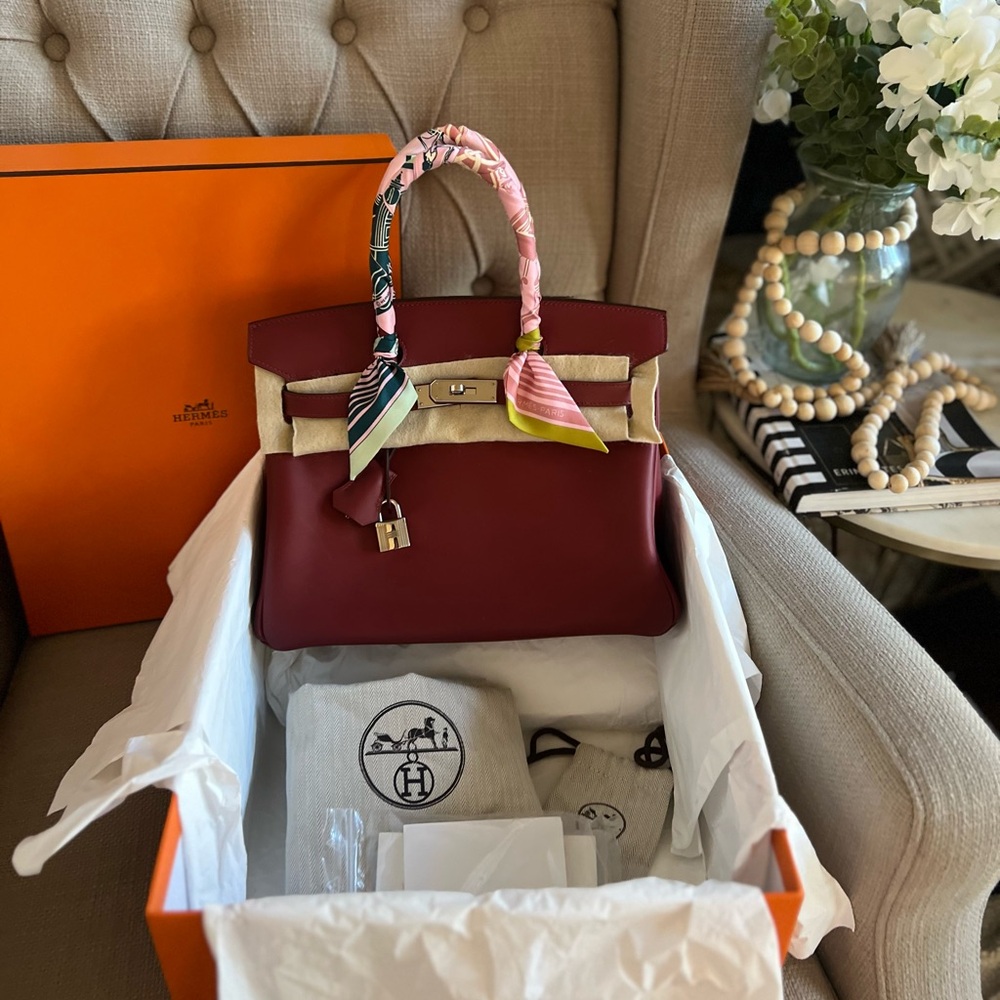 Authentic Hermès Birkin 30 Veau Jonathan Rouge Vif palladium PHW